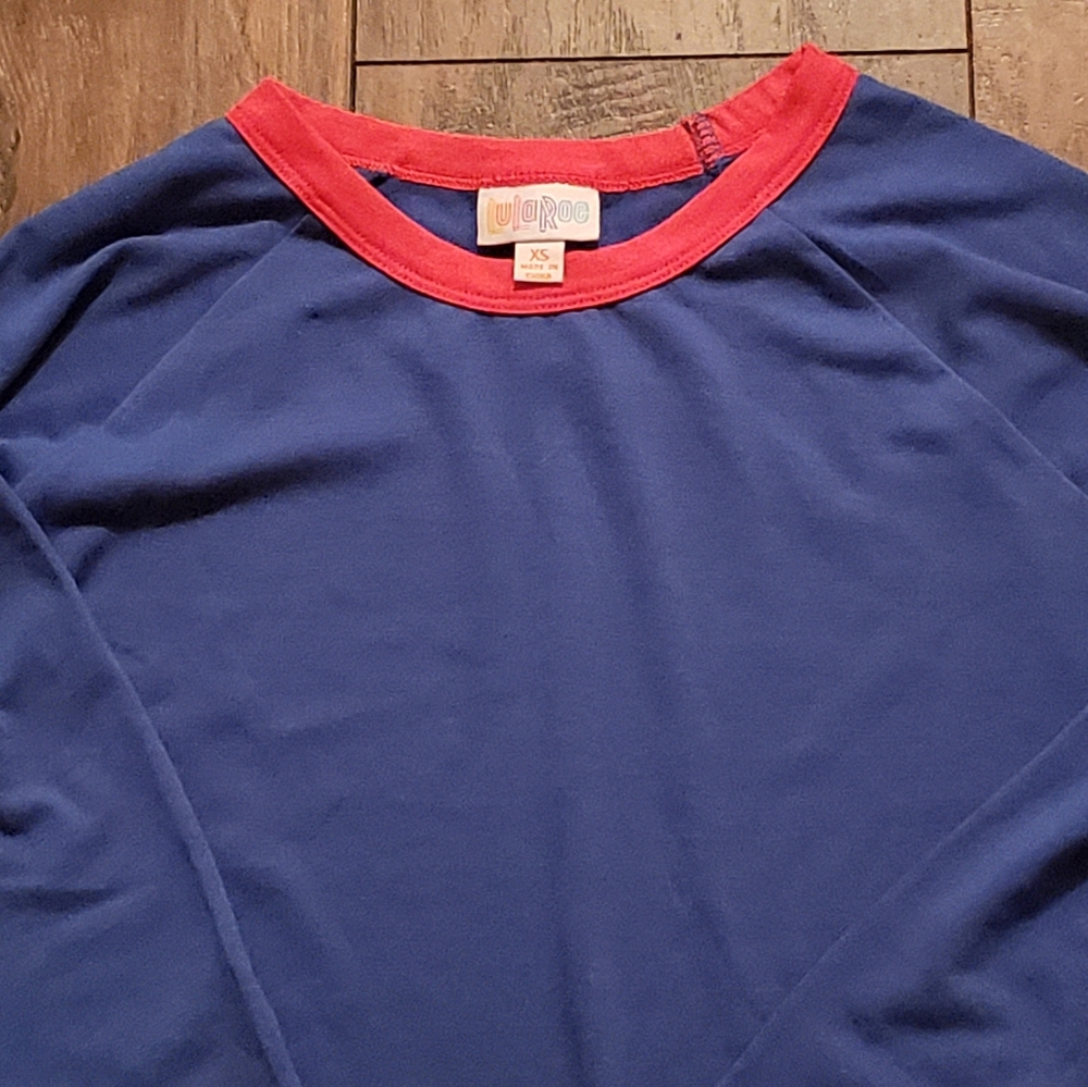 LULAROE Randy Blue Red Baseball Tee Top Dize XS - Picture 3 of 8